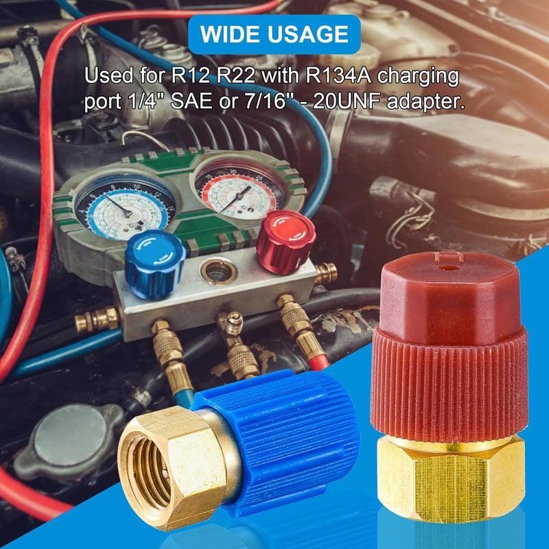 Tigbear R12 to R134A Conversion Kit, R12 to R134A AC Retrofit Fitting Adapter, High/Low Fitting Port Retrofit 1/4’’to 7/16"-20 UNF Conversion Adapter, for AC Air Conditioner Refrigerant - Image 2